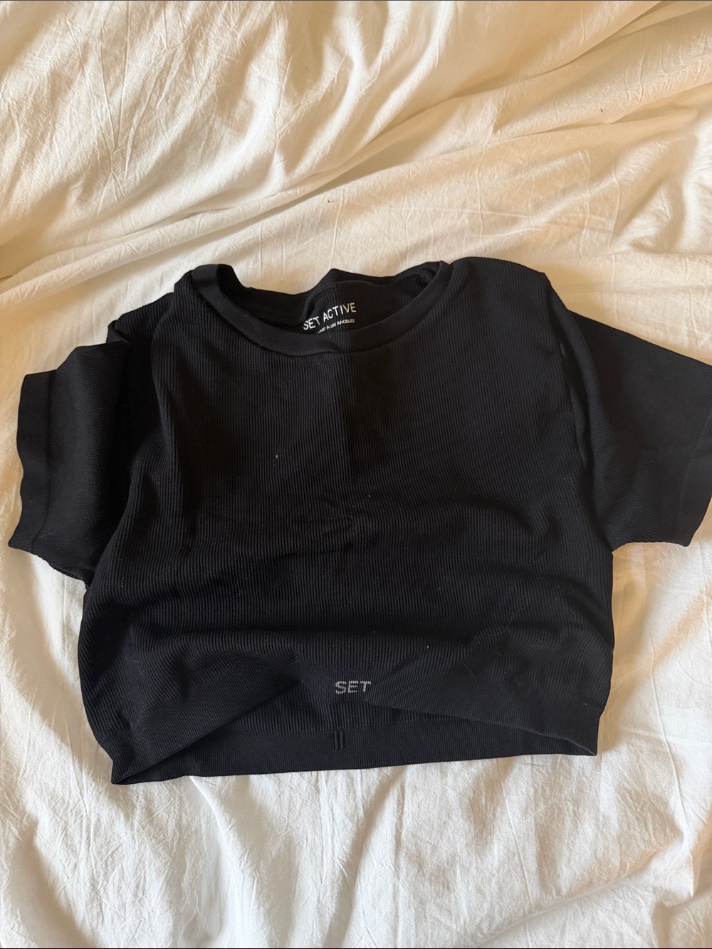 SET Active Black Ribbed Cropped Tee